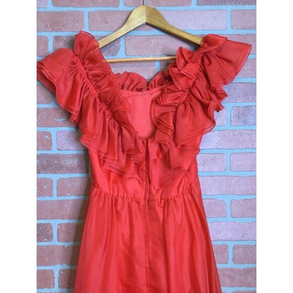Vintage Lilli Diamond Women's Ruffled Neck Fit & Flare Dress Formal Red Size 2 - Picture 4 of 8